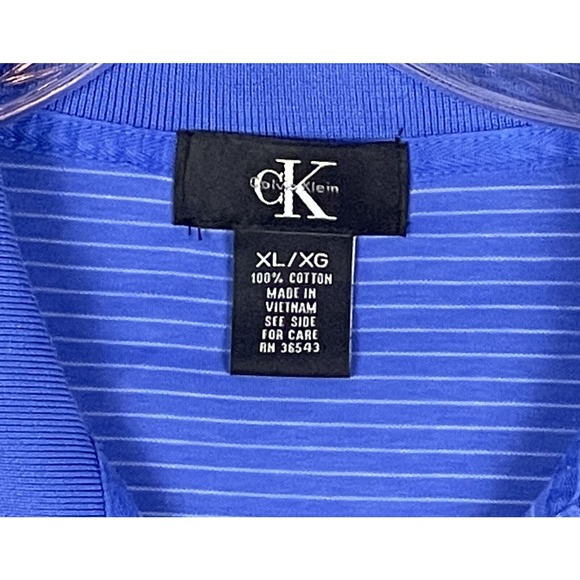 Calvin Klein Polo Shirt Men's XL Blue Short Sleeve Striped Prep Business Casual - Picture 2 of 3